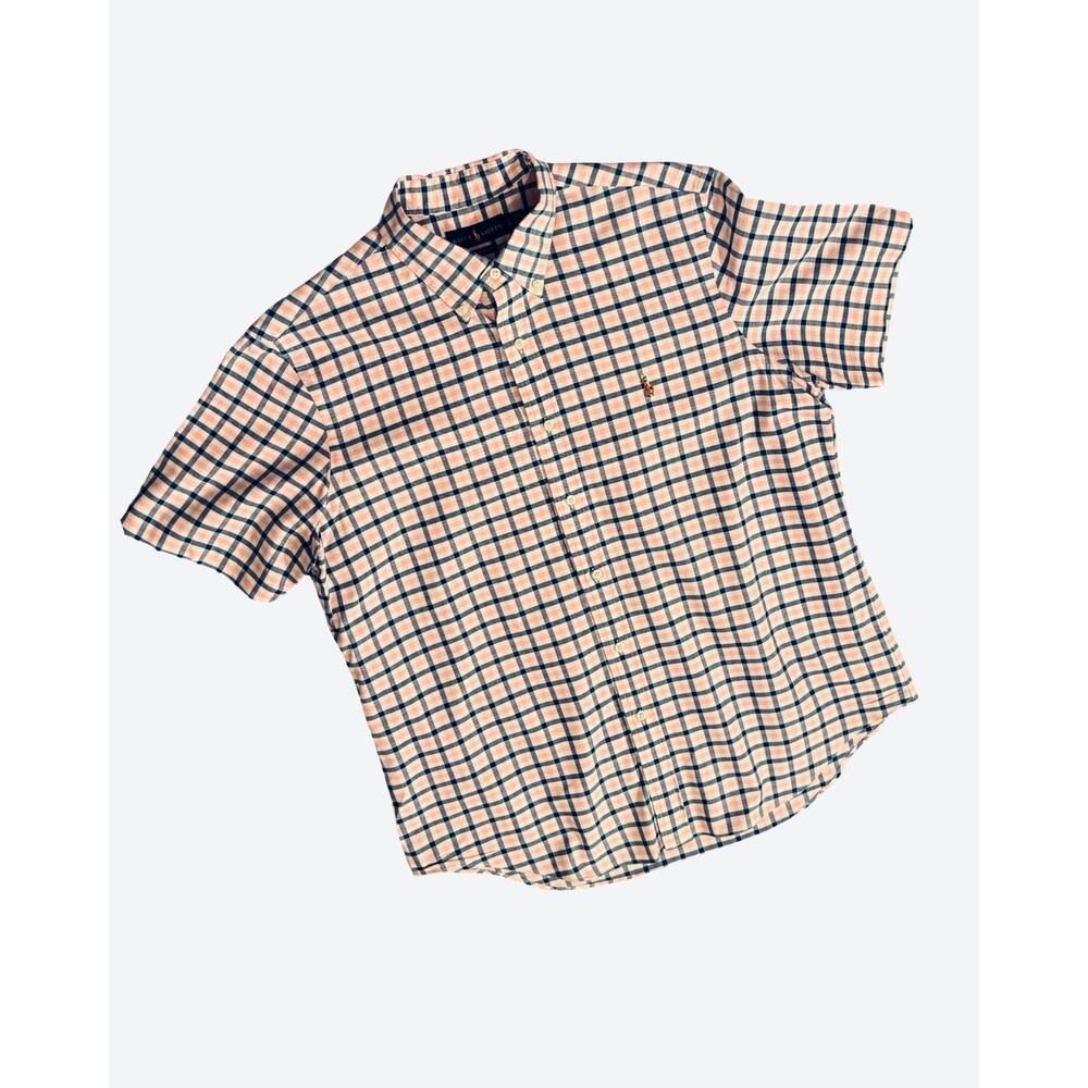Ralph Lauren Shirt Mens L Classic Fit Button Down Pink Blue Plaid Short Sleeve